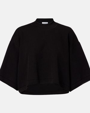 Alaïa Cropped Cotton-Blend T-Shirt - Black