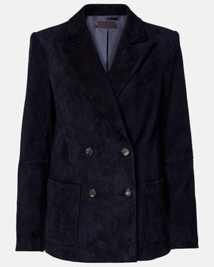 Stouls Suede Double-Breasted Blazer - Blue