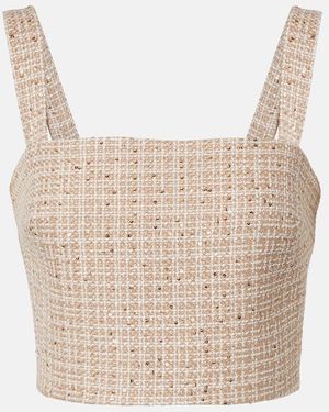 Elie Saab Checked Sequined Tweed Crop Top - Natural