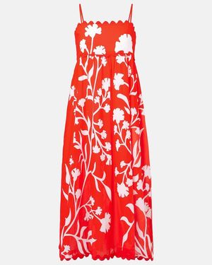Juliet Dunn Printed Scalloped Cotton Midi Dress - Red