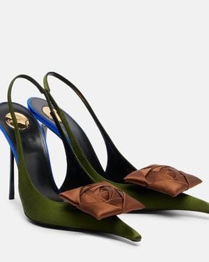 Saint Laurent Amalia 110 Crepe Satin Slingback Pumps - Metallic