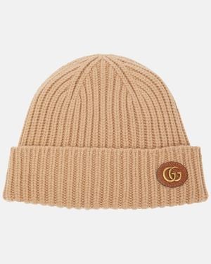 Gucci Wool Cashmere Hat With Double G - Natural