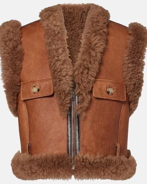 Chloé Shearling-Trimmed Leather Vest - Brown