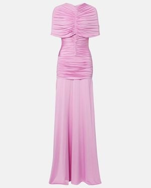 Self-Portrait Caped Ruched Jersey Maxi Dress - Pink