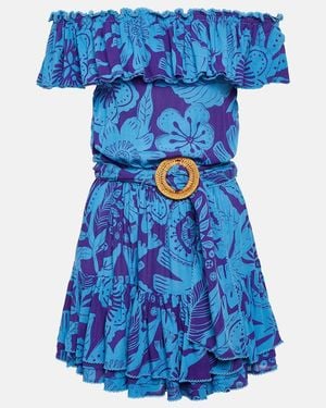 Poupette Bella Printed Off-Shoulder Minidress - Blue