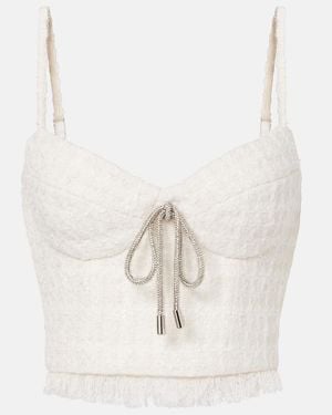 Area Embellished Tweed Crop Top - White