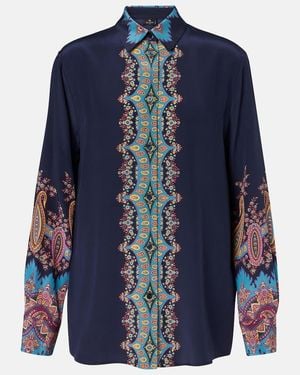 Etro Silk Shirt With Paisley Print - Blue