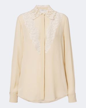 Fendi Hemd Aus Seidengeorgette Mit Spitze - Natur