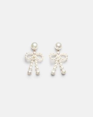 Sophie Bille Brahe Bow 14Kt Drop Earrings With Freshwater Pearls - White