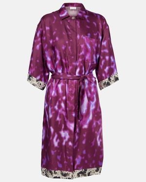 Dries Van Noten Belted Printed Silk Shirt Dress - Purple
