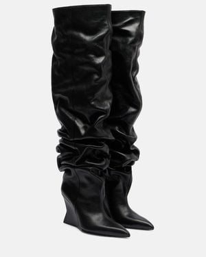 Balmain 95 Leather Wedge Over-The-Knee Boots - Black