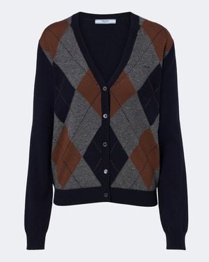 Prada Cardigan Argyle Aus Kaschmir - Blau