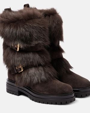 Gianvito Rossi Maverick Shearling-Trimmed Suede Biker Boots - Black