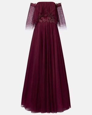 Costarellos Embellished Off-Shoulder Tulle Gown - Purple
