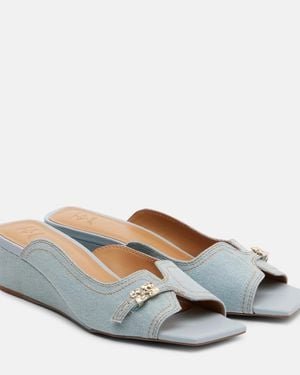 Ganni Butterfly Wedge Mules - Gray