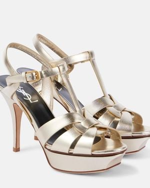 Saint Laurent Tribute 105 Metallic Leather Platform Sandal