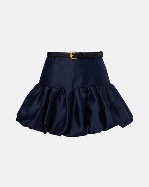 Self-Portrait Belted Taffeta Miniskirt - Blue