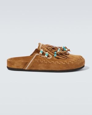 Alanui The Journey Embroidered Suede Mules - Brown