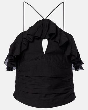 Isabel Marant Djimia Halterneck Cotton-Blend Voile Top - Black