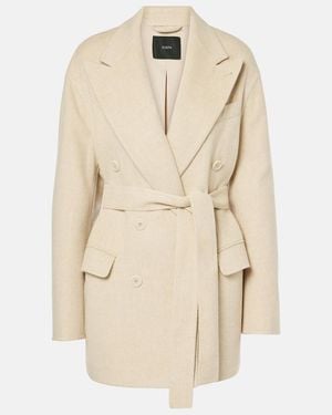 JOSEPH Double-Breasted Belted Wool And Silk Blazer - Natural