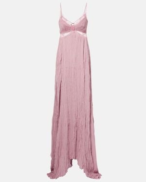 Blumarine Lace-Trimmed Plisse Georgette Gown - Pink