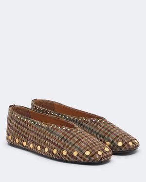 Ganni Jenny Studded Plaid Ballet Flats - Brown