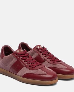 Tod's Tabs Leather And Suede Sneakers - Red