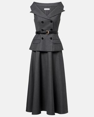 Self-Portrait Wool-Blend Midi Dress - Grey