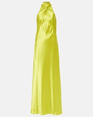 Galvan London Portico Halterneck Satin Gown - Yellow