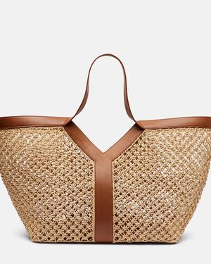Saint Laurent Bolso Y De Rafia Con Piel - Marrón