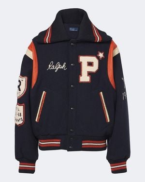 Polo Ralph Lauren Patch-Applique Wool-Blend Varsity Jacket - Blue