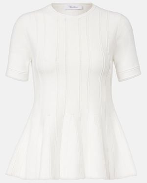 Max Mara Epoche Peplum Open-Knit Top - White