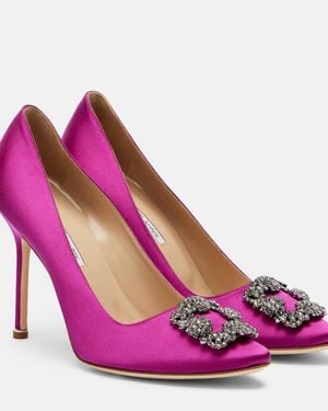 Manolo Blahnik Hangisi Embellished Satin Court Shoes - Pink