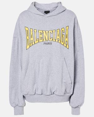 Balenciaga Logo Cotton Jersey Hoodie - Grey