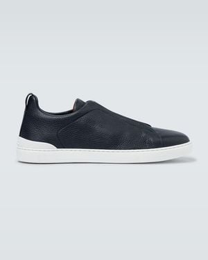ZEGNA Leather Trainers With Concealed Laces - Blue