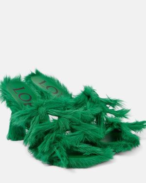 Loewe Petal Bow-Detail Calf Hair Mules - Green