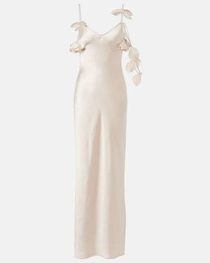 Self-Portrait Bridal Floral-Applique Satin Gown - White