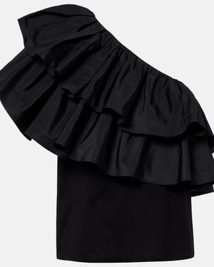 Max Mara Elegante Orca Ruffled One-Shoulder Cotton Top - Black