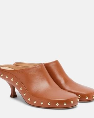 Chloé Studded Leather Clogs - Brown