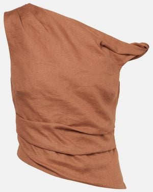 SIR. Asymmetric Draped Linen Top - Brown