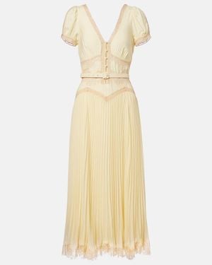 Self-Portrait Lace-Trimmed Pleated Midi Dress - Metallic