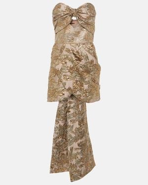 Johanna Ortiz Bow-Detail Cutout Brocade Minidress - Natural