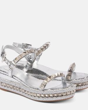 Christian Louboutin Pyraclou 60 Studded Leather Espadrille Wedges - Metallic
