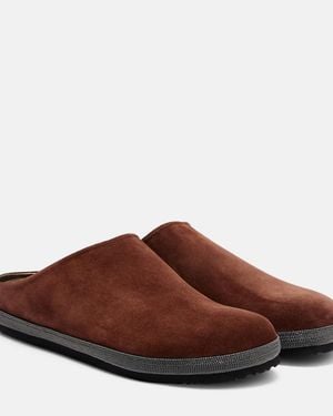 Brunello Cucinelli Monili Suede Clogs - Brown