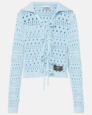 Ganni Cardigan Aus Einem Baumwollgemisch - Blau