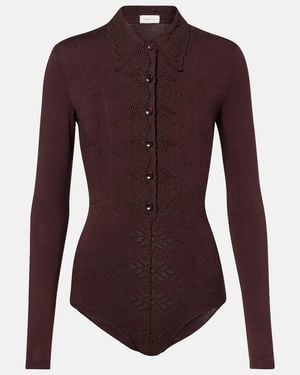 Magda Butrym Embroidered Cotton-Blend Bodysuit - Purple