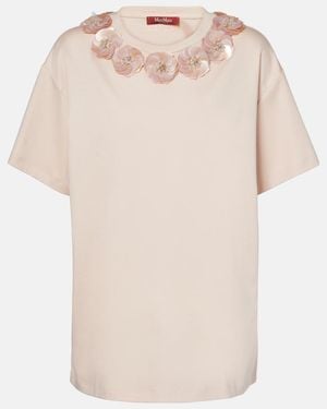 Max Mara Gennaio Embellished Jersey Top - Natural