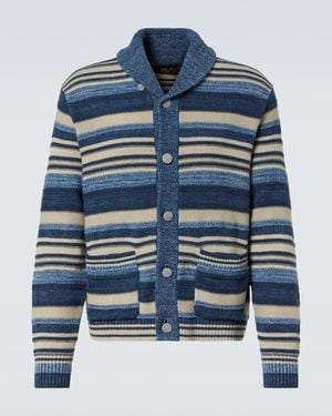 RRL Striped Cotton And Linen Cardigan - Blue