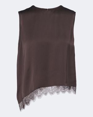 Vince Lace-Trimmed Satin Top - Brown