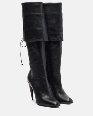 McQueen Horn Heel Leather Knee-High Boots - Black